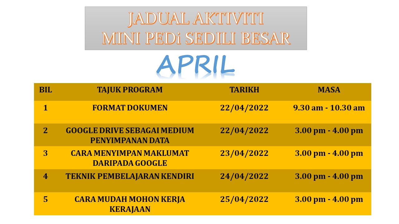 JADUAL AKTIVITI APRIL 2022